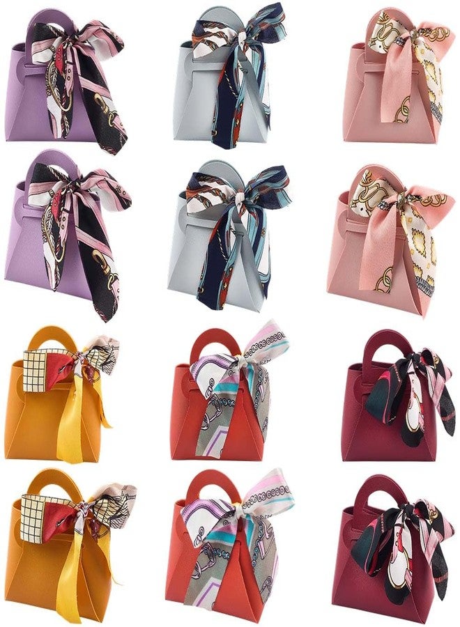CALFOVERA 12 Pack 6 Colors Small Party Favor Boxes Reusable PU Leather Gift Candy Wrapping Bags with Handle Ribbon Mini Handbags for Weddings Party Guest Gift Bridal Showers Birthday Halloween - Image 1